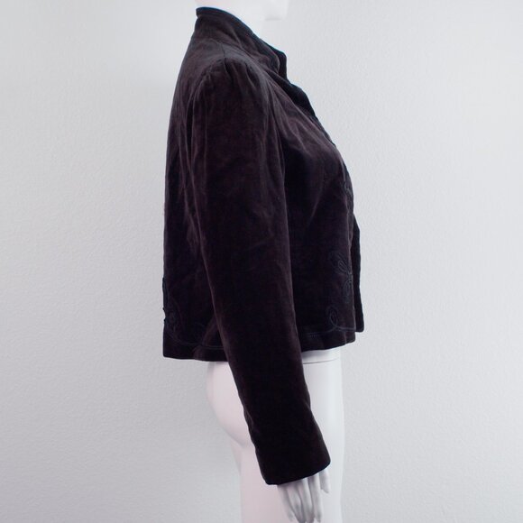 Vintage Ellen Tracy Velvet Embroidered Jacket 80s Brown Size 10 - Picture 2 of 10